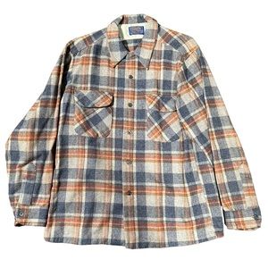 Pendleton Vintage 60s Virgin Wool Plaid Flannel Shirt Size Large
